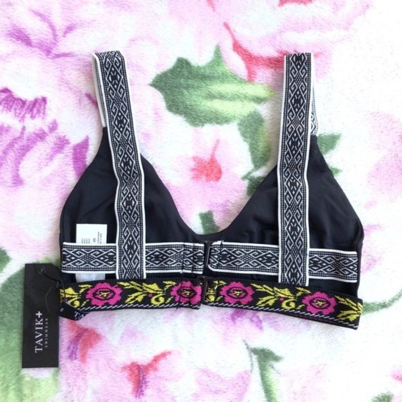 Deneuve Black Scoop Neck Embroidered Swim Top - Picture 6 of 6